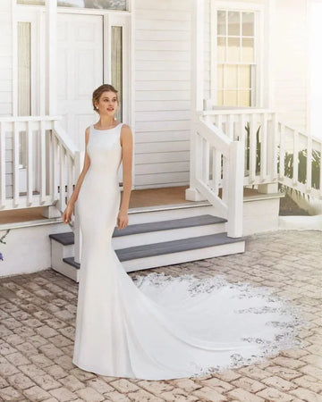 Timeless Mermaid Wedding Gown with Spaghetti Straps, Boat Neckline, and Flattering Silhouette for a Sophisticated Bridal Look - Camilla's