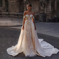 Luxury Wedding Gowns Sequin Lace Appliques Ivory Corset Bride Dress With Detachable Train Women Wedding Dresses Ivory