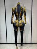Sparkly Rhinestones Jumpsuit Fashion Sexy Stretch Dance Costume Nightclub Bodysuit Birthday Outfit Evening Party Leggings