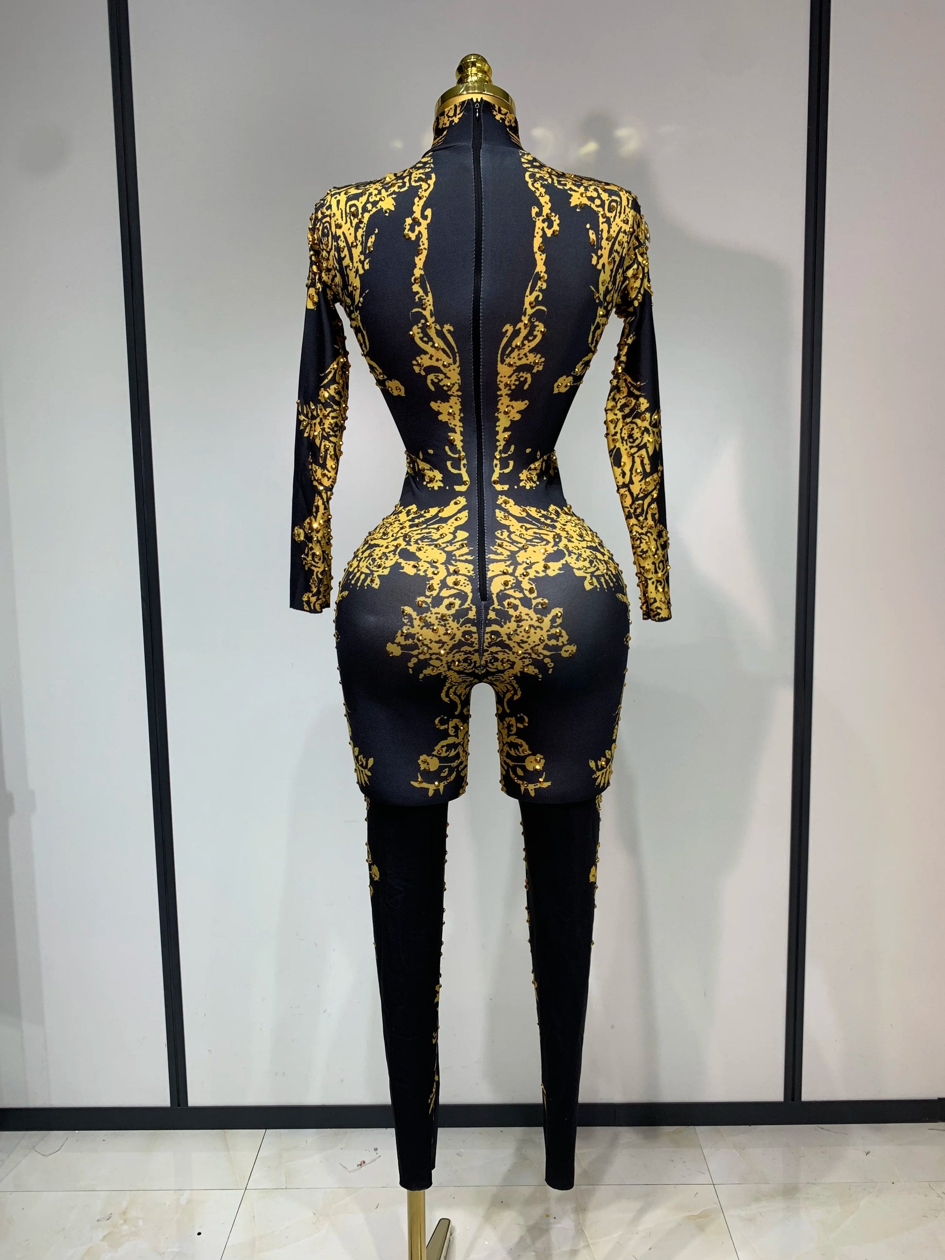 Sparkly Rhinestones Jumpsuit Fashion Sexy Stretch Dance Costume Nightclub Bodysuit Birthday Outfit Evening Party Leggings