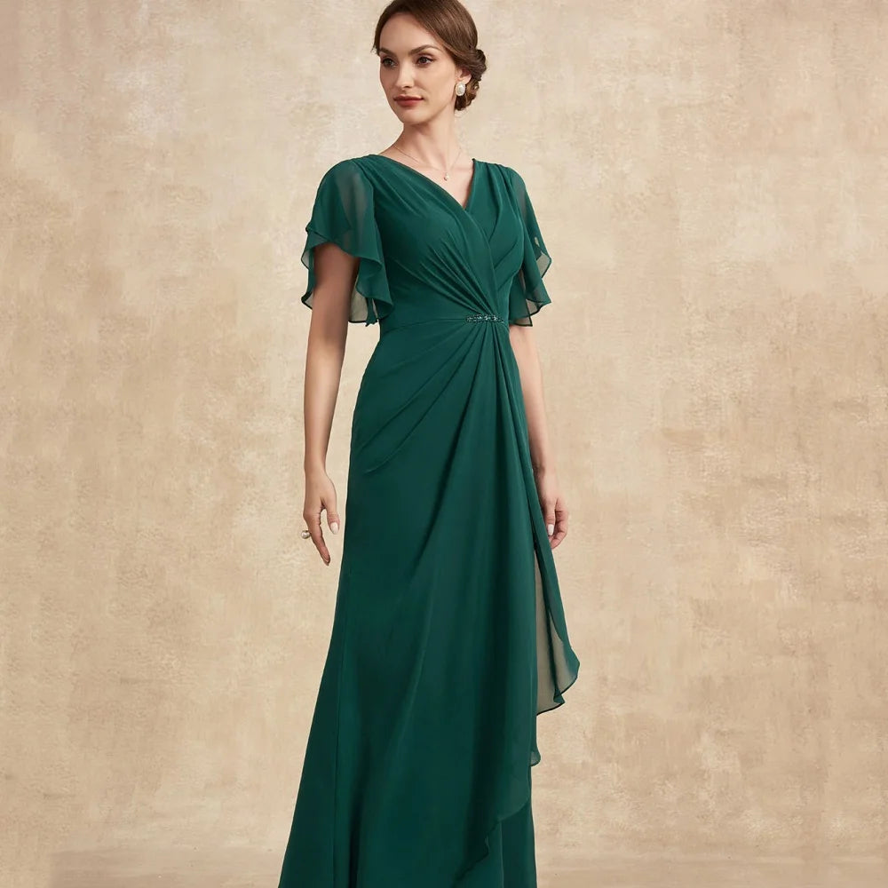 V Neck Mother Dresses Customized Mermaid Bride Party Dress Short Sleeve Formal Occasion Gown Elegant robes invitée mariage