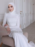 Muslim Wedding Dress with Hijab for Bride High Neck Long Sleeve Modest Sweep Train Lace A-Line Gown Customize Vestidos De Novia