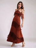 Elegant Bandage Tassels Dress Women Sexy Halter Backless Sleeveless Hollow Out Vestidos Female 2025 Fashion Evening Party Robe