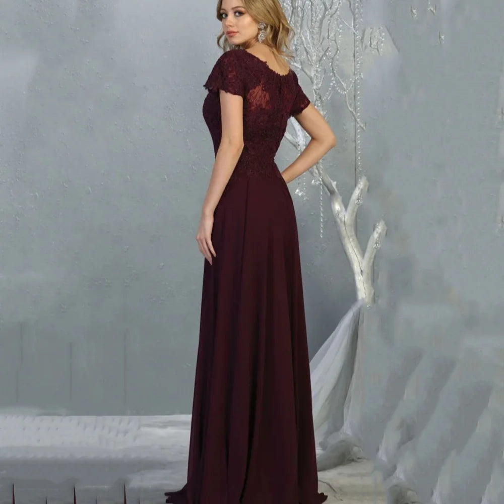 Mother Dresses Vintage Chiffon Customized A Line Bride Party Dress Lace Formal Occasion Gown Short Sleeves robes invitée mariage