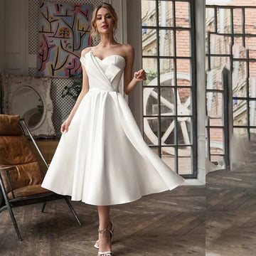 Luxury Short Wedding Dress For Women Sweetheart Side Slit Lace Up Bridal Gowns Crystal Beading Sleeveless Robe De Mariée