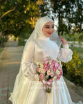 Muslim A-line Wedding Dresses High Collar Satin Bride Gown Floor Length Bridal Dress Long Sleeves Custom robe de mariée