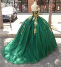 Customized Green And Gold Quinceanera Dress 2025 Sweetheart 3D Florals Vestidos De 15 Quinceañera Lace Sparkly Birthday Party