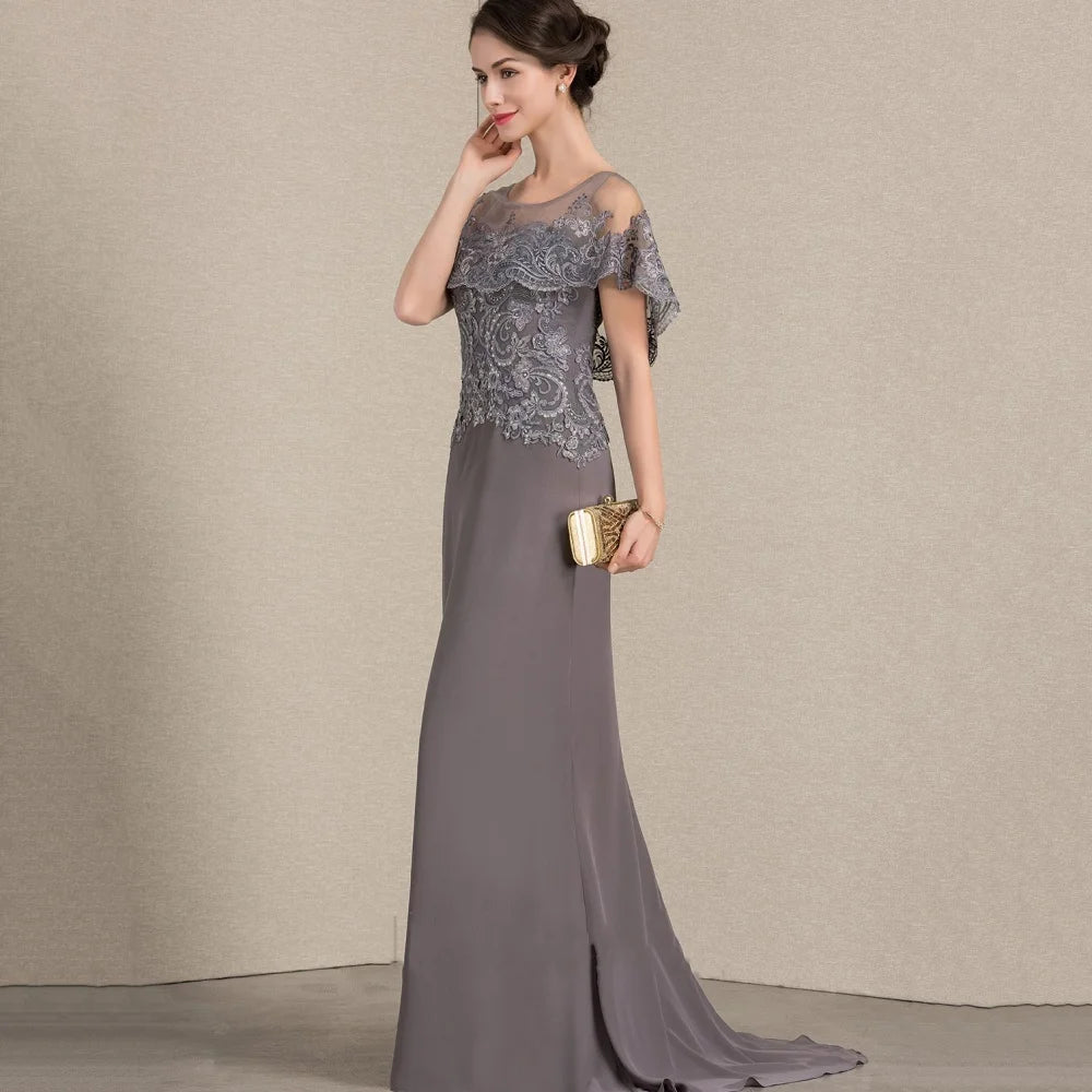 Customized Elegant Chiffon Bridal Dress Straight Lace Wedding Party Gowns Formal Occasion Mother Dresses For Bride