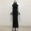 Elegant Black Sexy Off Shoulder Diamond Bead Tight Maxi Long Bandage Dress Women'S Celebrity Evening Runway Party Gowns black
