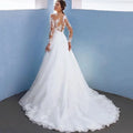 Elegant A-Line Wedding Dresses For Women Long Lace Sleeves With Appliques Bridal Gown Illusion Tulle vestidos de novia