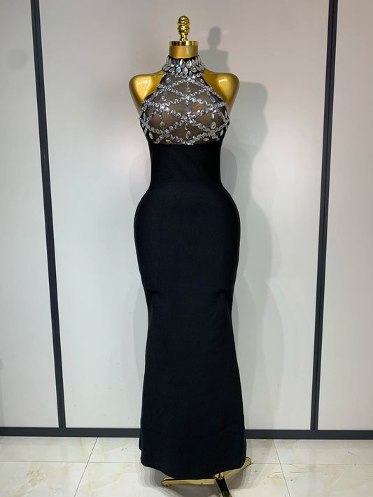Women Fashion Sexy Sleeveless Mesh Patchwork Bandage Dress 2025 Celebrity Elegant Party Evening Birthday Dress Streetwear black