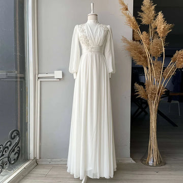 Muslim Wedding Party Gowns Lace Applique Beaded Chiffon Long Wedding Dresses For Women Full Sleeve Elegant vestido de novia