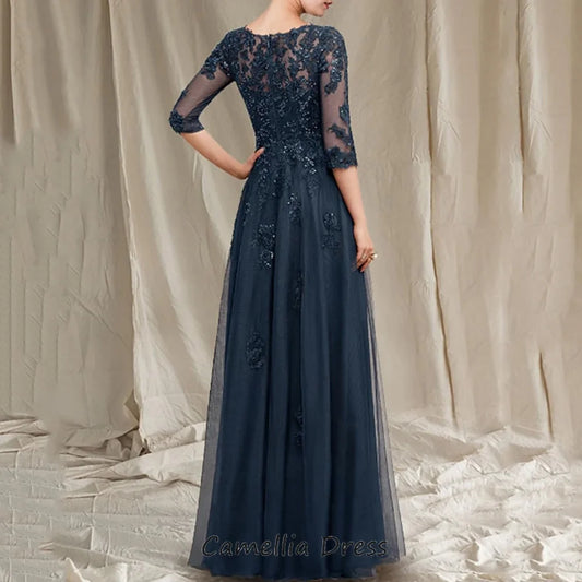 Elegant Formal Mother Of The Bride Dress A Line Tulle Applique New Floor Length Wedding Party Gown Vestidos Para Madrina