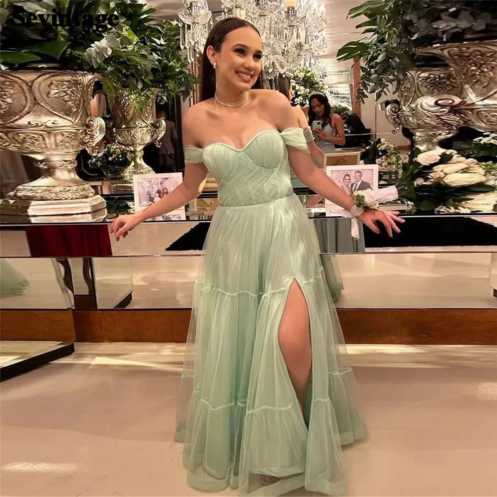 Vintage Blue Saudi Arabia Tulle Prom Dresses Off The Shoulder Tiered Homecoming Dresses vestidos de graduación As Picture