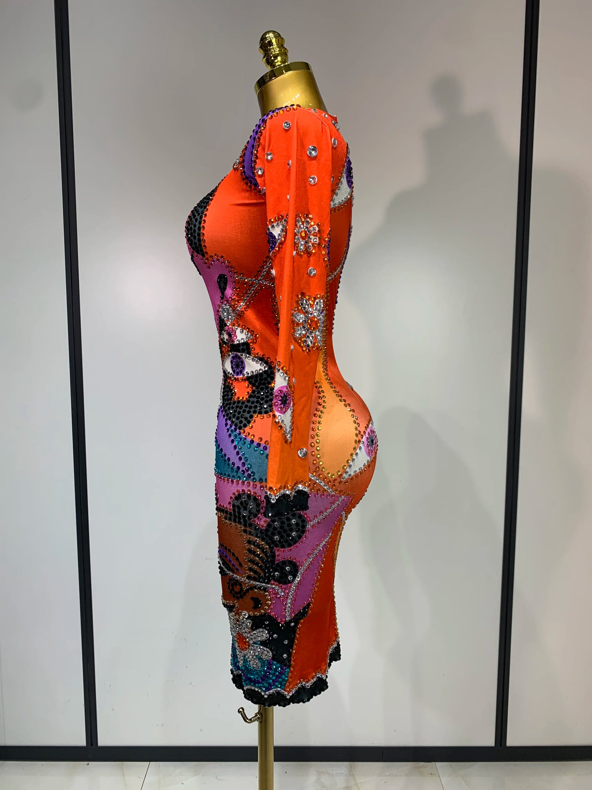 Women Sexy Long Sleeve Cartoon Print Short Dress Nightclub Performance Stage Costume Celebrity Evening Party Birthday Dress
