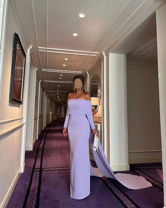 Elegant Mauve Cape Sleeve Mermaid Evening Dress Dubai Elastic Satin Prom Dress Arabic Formal Party Dress