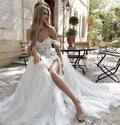 Bohemian Sweetheart Wedding Dress Side Split Floor Length For Women Bridal Gowns 3D Flowers Off The Shouder Robe De Mariee
