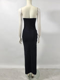 Women Black Strapless Pearl Bead Bandage Bodycon Maxi Dress 2025 Elegant Evening Party Gowns Vestido
