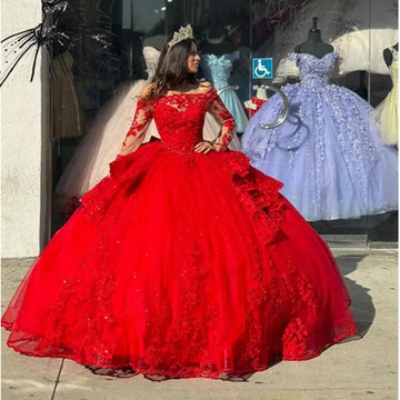 Shiny Red Quinceanera Dresses with Big Bow Boat Neck Beading Lace Appliques Vestidos De 15 Anos Birthday Party Red