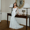 Women Mermaid Wedding Dresses Off The Shoulder Long Sleeve Lace Bride Dress Boho Beach Wedding Prom Gowns Custom Size Ivory