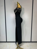 Women Luxury Designer Crystal Black Bandage Dress Elegant Off Shoulder Maxi Long Birhtday Celebrity Evening Party Club Gowns