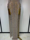 Women Sexy Sparkly Diamonds High Split Maxi Dresss Mesh See Through V Neck Performance Singer Costume Luxury Birthday Vestido