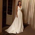 Simple Wedding Dresses A-Line Satin Bridal Gowns Sexy Sleeveless V-Neck Elegant Robes For Formal Party Vestidos De Novia As Picture