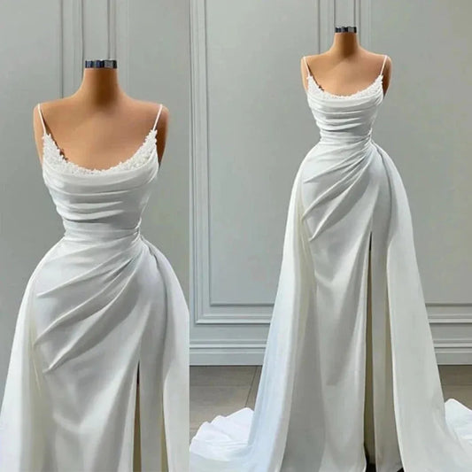 Fall In Love Wedding Dress Scoop Neck Beads Vestidos De Novia Mermaid Satin Bridal Gown Long Formal Evening Dress As Picture