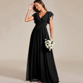 Customized Mother of Dresses A Line Elegant V Neck Bride Party Dress Short Sleeve Chiffon Evening Gowns robes invitée mariage black
