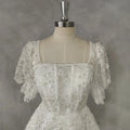 Puff Sleeves Square-Neck Applique Tulle Mini Wedding Dress For Women A-Line Zipper Back Short Above Knee Custom Made