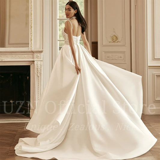 UZN Elegant Mermaid Wedding Dresses Spaghetti Straps Pearls Bridal Gowns Boho Beach Evening Wedding Prom Gowns Custom Size