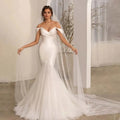 Bohemian Wedding Dresses Fashion A-Line Beautiful Satin Mermaid Off Shoulder Mopping Bride Gowns Sexy Backless Sleeveless White