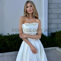 White A-Line Wedding Dresses Strapless Sweep Train Satin Princess Bridal Dress Formal Wedding Ball Prom Gown Customized
