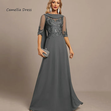 Customized Elegant Chiffon Vintage Dress Formal Occasion Half Sleeves Lace A Line Wedding Party Gowns Mother Dresses For Bride
