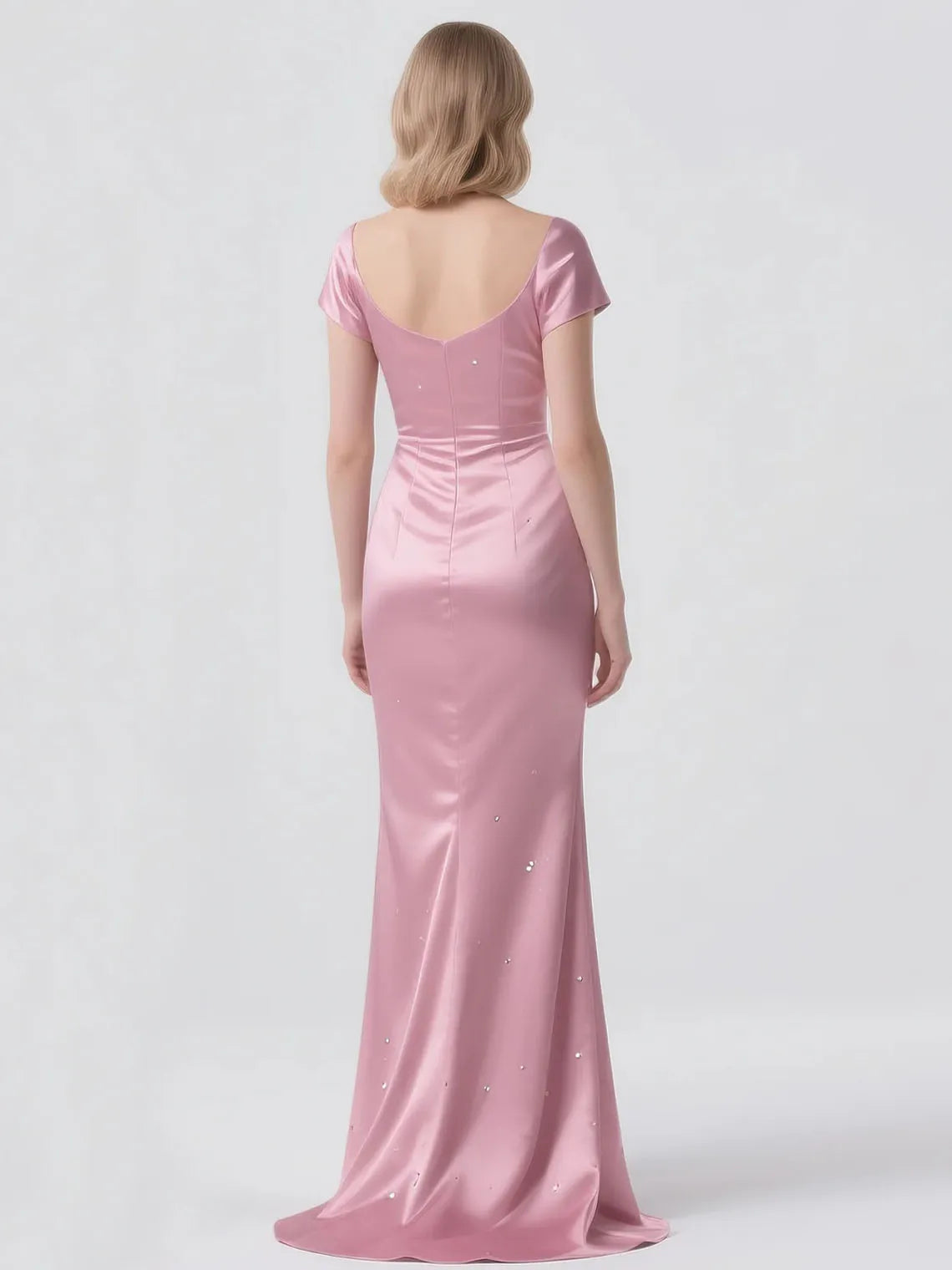 Mother Of The Bride Dress - Elegant Modern Mermaid V Neck Satin Mother of the Bride Dress Short Sleeves Sequin Sweep Train Formal Evening Gown 2025 Free Cus