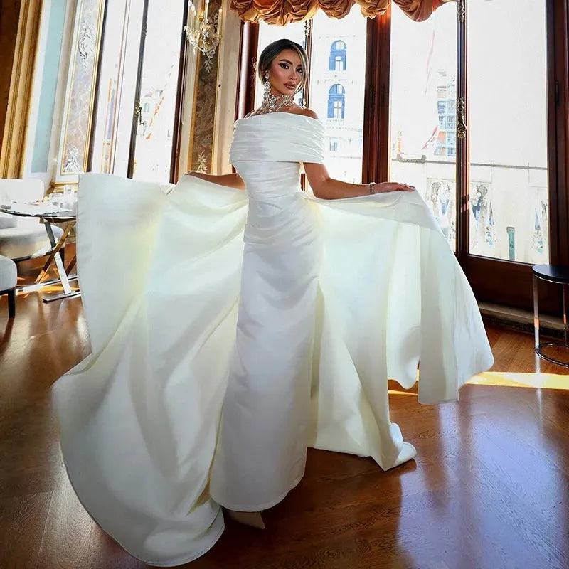 White Mermaid Wedding Dresses 2025 Off The Shoulder Princess Bridal Dress Boho Beach Wedding Prom Ball Gowns Customized Custom Color