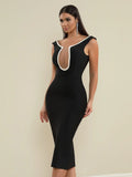 2025 Sexy Women's Perspective sheer patchwork bandage dress O-neck sleeveless Bodycon MIDI dress Cocktail Evening Party Vestidos