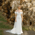Simple Elegant Mermaid Wedding Dresses Organza Off The Shoulder V-Neck Bridal Gowns Sweep Train Beach Plain Vestido de novia White