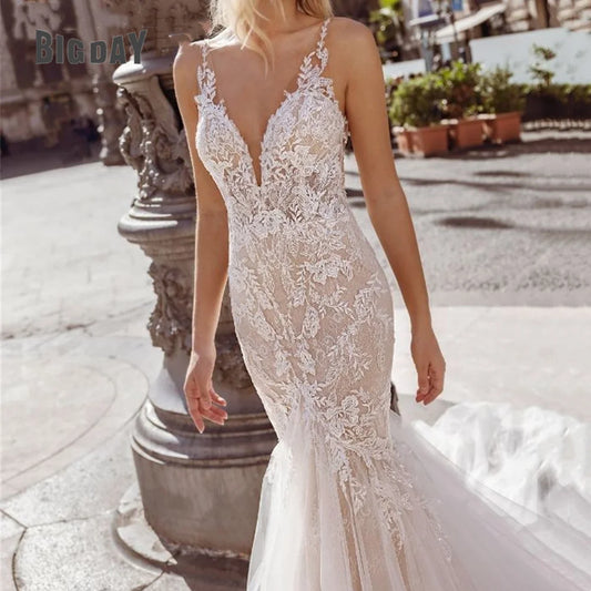 Exquisite Wedding Dresses For Woman V-Neck Mermaid Spaghetti Straps Bridal Gowns Lace Appliques Backless Vestido De Novia