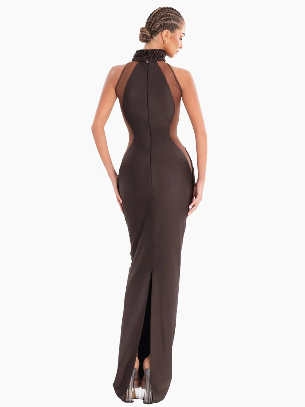 Sexy Sexy Woven Mesh Patchwork Tight Long Dress Women Sleeveless Bodycon Maxi Dresses Evening Party Cocktail Gowns 2025