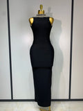 Celebirty Elegant Evening Party Vestido Women's Diamonds Beading Sleeveless Sexy Backless Bandage Dress Wedding Guest Prom Gown black