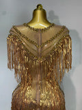 Luxury Sparkly Diamonds Tassels Sexy Mesh See Through Dress Women Evening Birthday Party Nightclub Bar Singer Stage Costumes