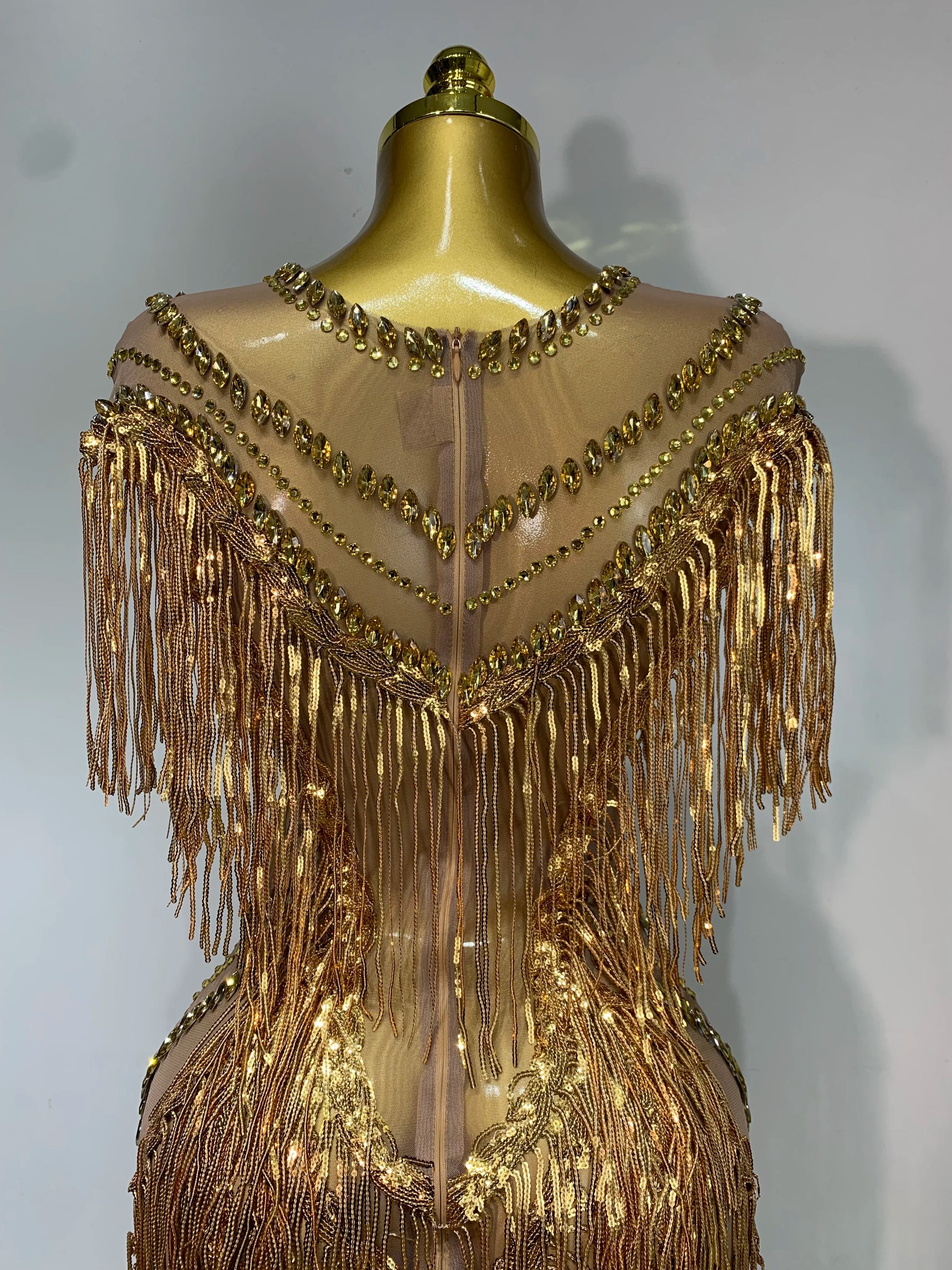 Luxury Sparkly Diamonds Tassels Sexy Mesh See Through Dress Women Evening Birthday Party Nightclub Bar Singer Stage Costumes