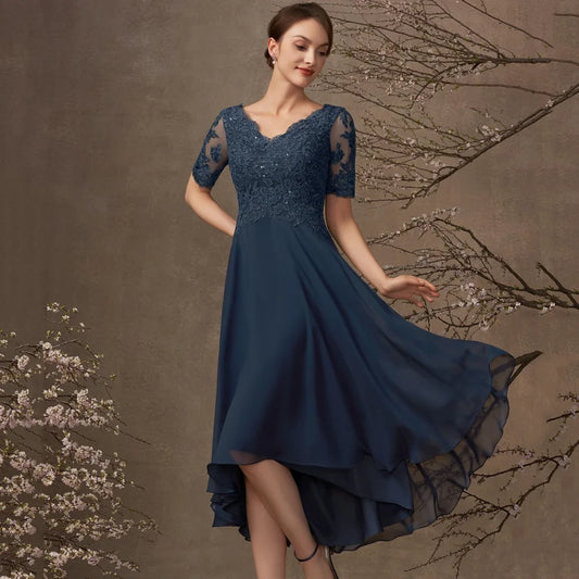 Customized Mother of Dresses Elegant Lace Vintage Evening Gowns Short Sleeve A Line Bride Party Dress robes invitée mariage picture color