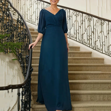 Simple Customized Mother of Dresses Elegant V Neck Bride Party Dress A Line Chiffon Formal Gowns robes invitée mariage picture color
