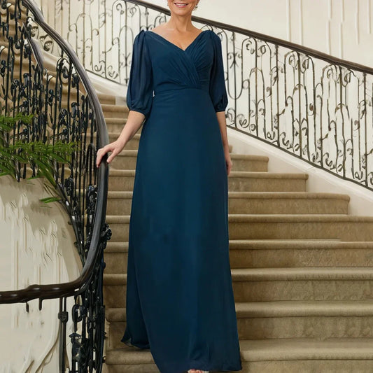 Simple Customized Mother of Dresses Elegant V Neck Bride Party Dress A Line Chiffon Formal Gowns robes invitée mariage picture color