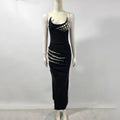 Women Black Strapless Pearl Bead Bandage Bodycon Maxi Dress 2025 Elegant Evening Party Gowns Vestido black