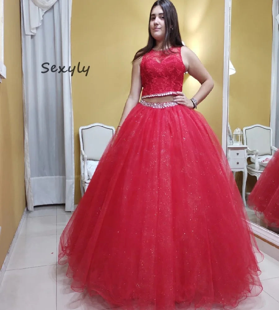 Elegantes vestidos de quinceañera de dos piezas 2025 con cristales, co