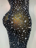 Women Sexy Sleeveless Rhinestone Bodycon Maxi Long Dress Evening Party Birthday Costume Bar Nightclub Stage Performance Clothing