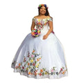 Plus Size White Quinceanera Dresses Off The Shoulder Satin Sweet 15 Dress With Colorful Embroidery Lace Up Birthday Customized WHITE